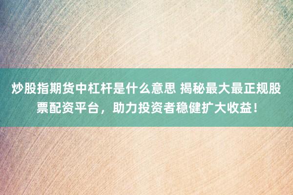 炒股指期货中杠杆是什么意思 揭秘最大最正规股票配资平台，助力投资者稳健扩大收益！