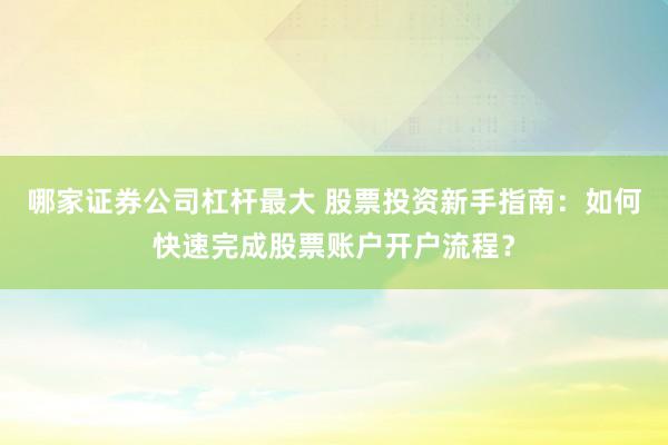 哪家证券公司杠杆最大 股票投资新手指南：如何快速完成股票账户开户流程？