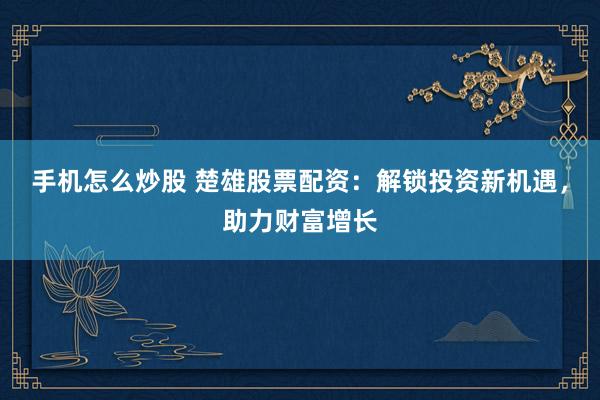 手机怎么炒股 楚雄股票配资：解锁投资新机遇，助力财富增长