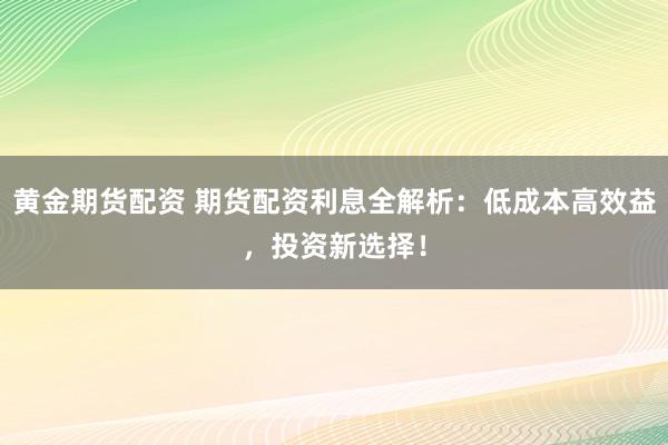 黄金期货配资 期货配资利息全解析：低成本高效益，投资新选择！
